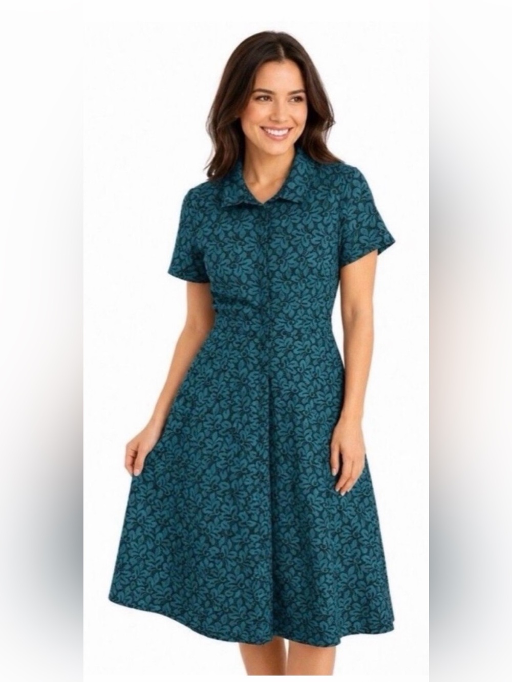 Ann Taylor Teal Floral Midi Dress